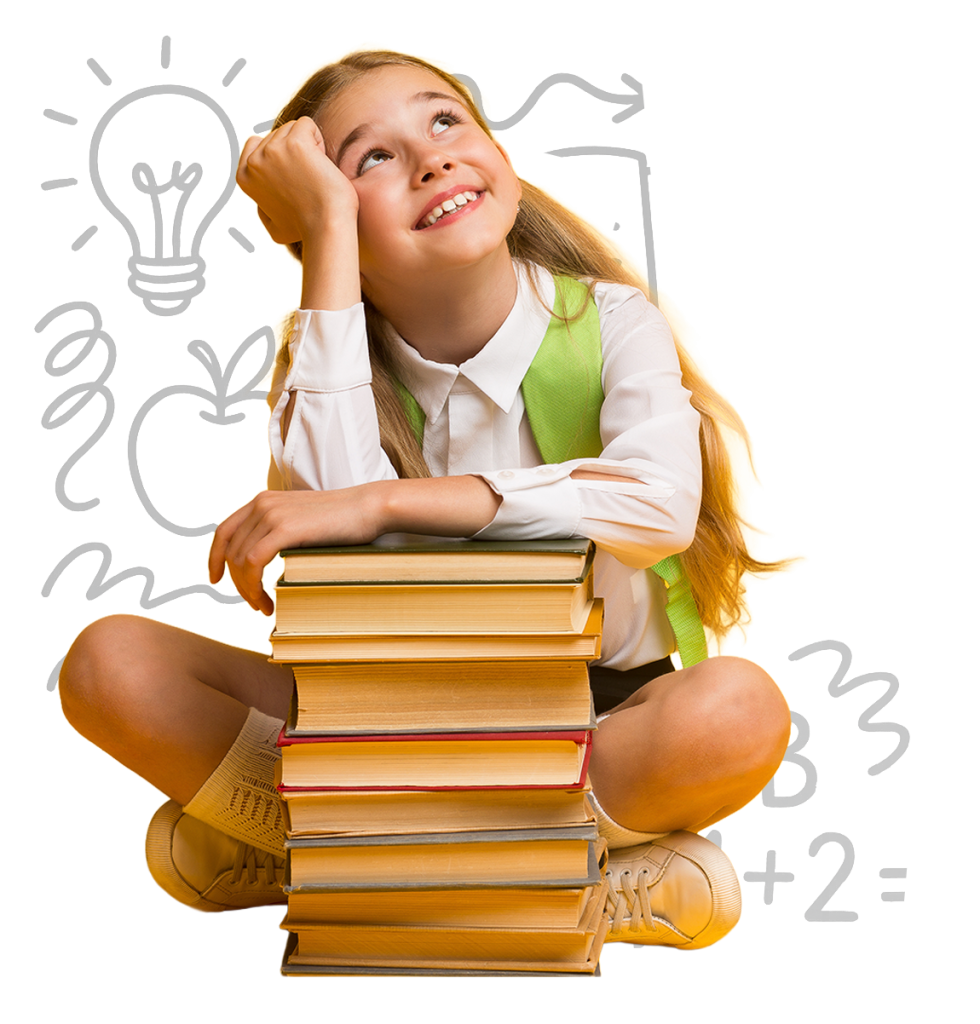 Children engaged in reading, writing and problem-solving